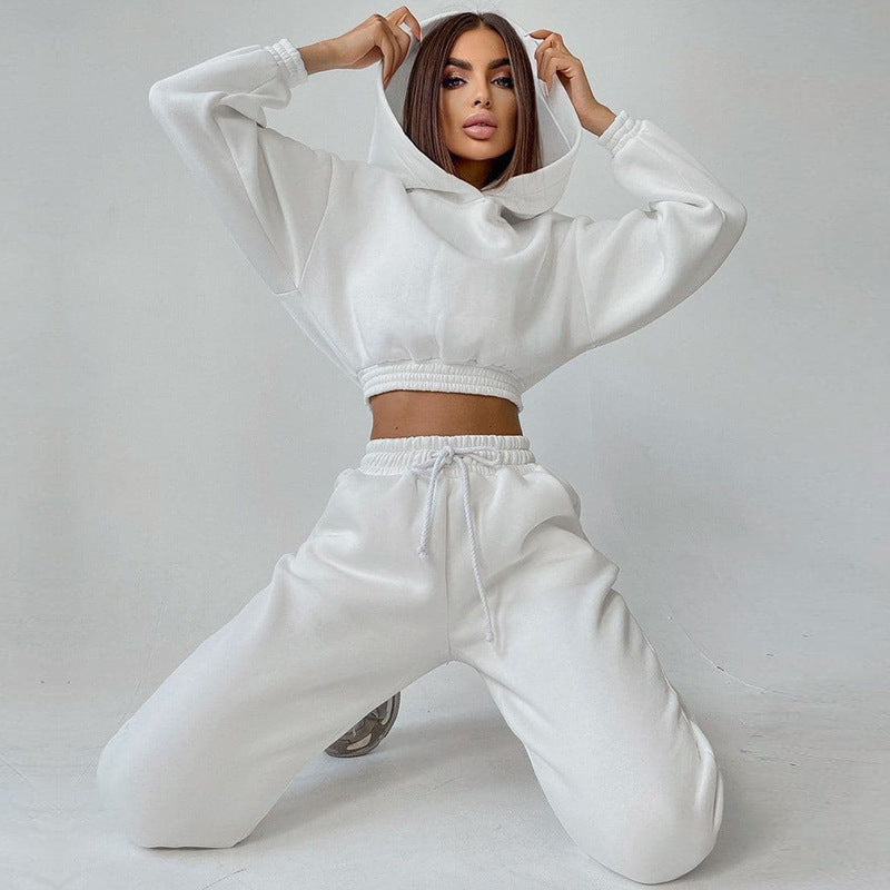 Damen cropped Stehkragen-Sweatset mit elastischem Taillenbund und hochtaillierter Tapered-Jogginghose Eichborn Berlin