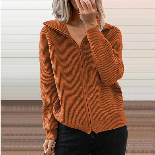 Damen Gerippte Kapuzen-Strickjacke mit Reißverschluss und Eingrifftaschen EB