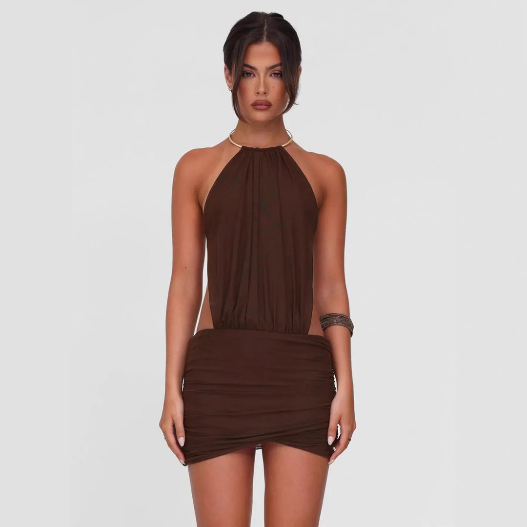 Damen elegantes Minikleid mit schickem Ringverschluss EB