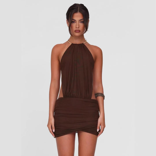 Damen elegantes Minikleid mit schickem Ringverschluss EB