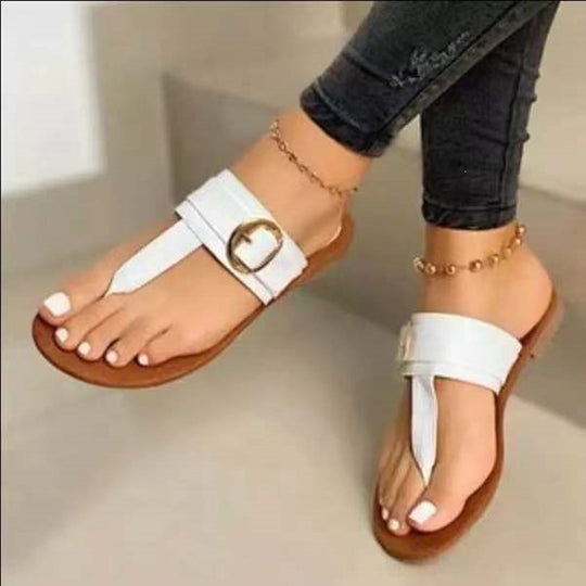 Damen Stilvolle Zehentrenner-Sandalen mit modischem Schnallen-Detail EB