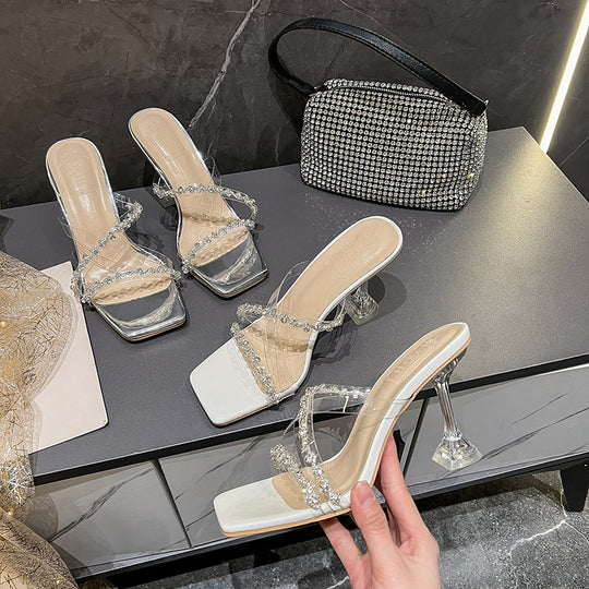 Damen Glamouröse Mules mit glitzerndem Riemchen EB