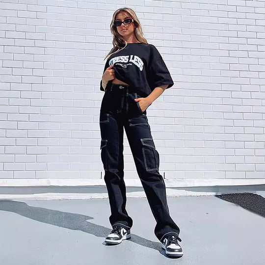 Damen lässiges oversized T-Shirt mit Statement-Aufdruck EB