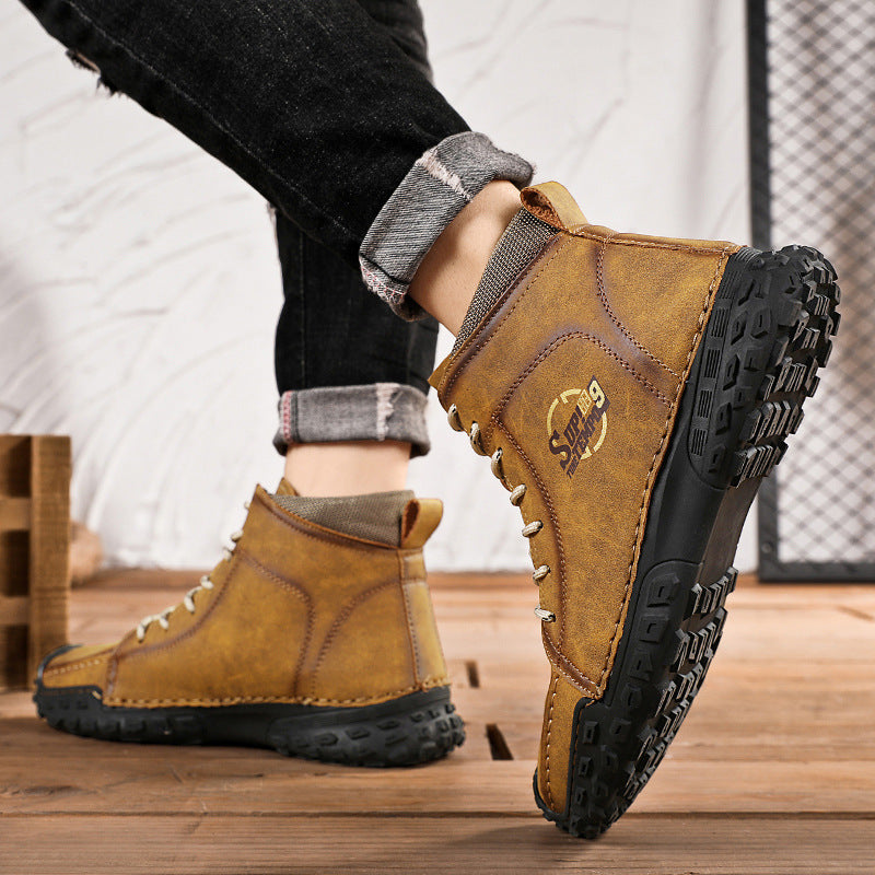 Damen robuste Schnürboots aus Kunstleder mit rutschfester Profilsohle EB
