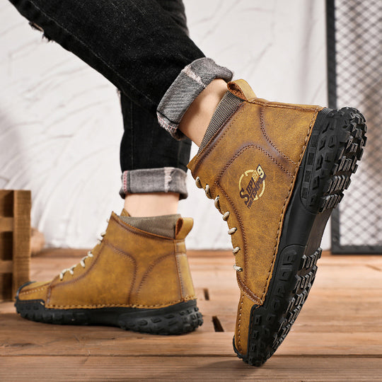 Damen robuste Schnürboots aus Kunstleder mit rutschfester Profilsohle EB