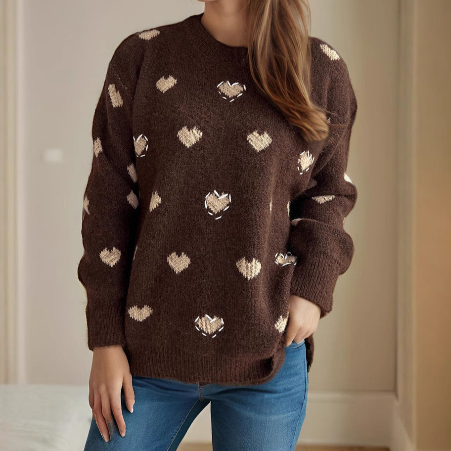 Damen kuscheliger Pullover mit herzförmigem Design und weichem Material EB