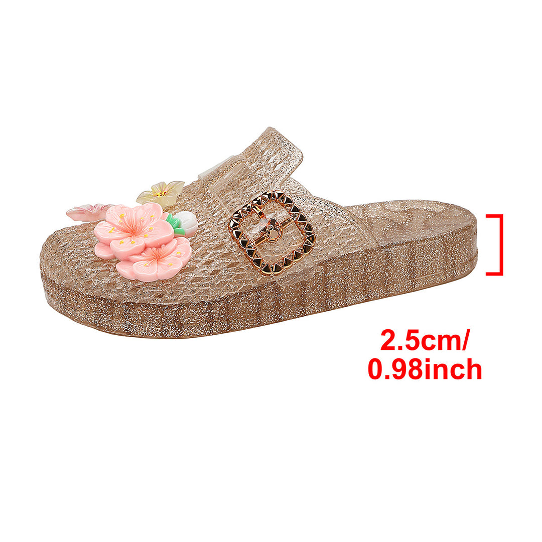 Damen Sommerliche Pantoletten mit geschmackvollen Blumenapplikationen und modischem Schnallenverschluss EB