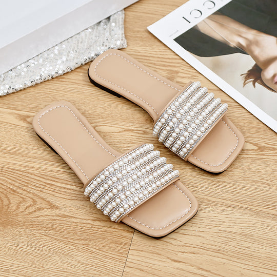 Damen Glamouröse Mules mit elegantem Perlenbesatz EB