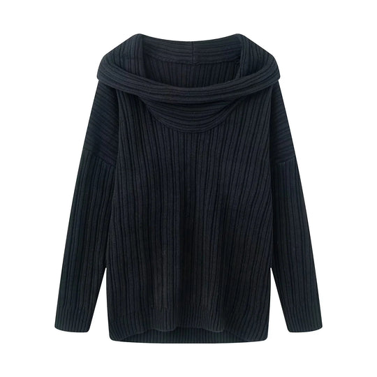 Damen lässiger Strickpullover mit weitem Rollkragen und Rippenstruktur EB