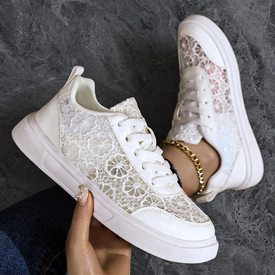 Damen nan eleganter Plateausneaker mit feinem Spitzenbesatz, gepolstertem Fersenkragen und stoßdämpfender EVA-Sohle EB