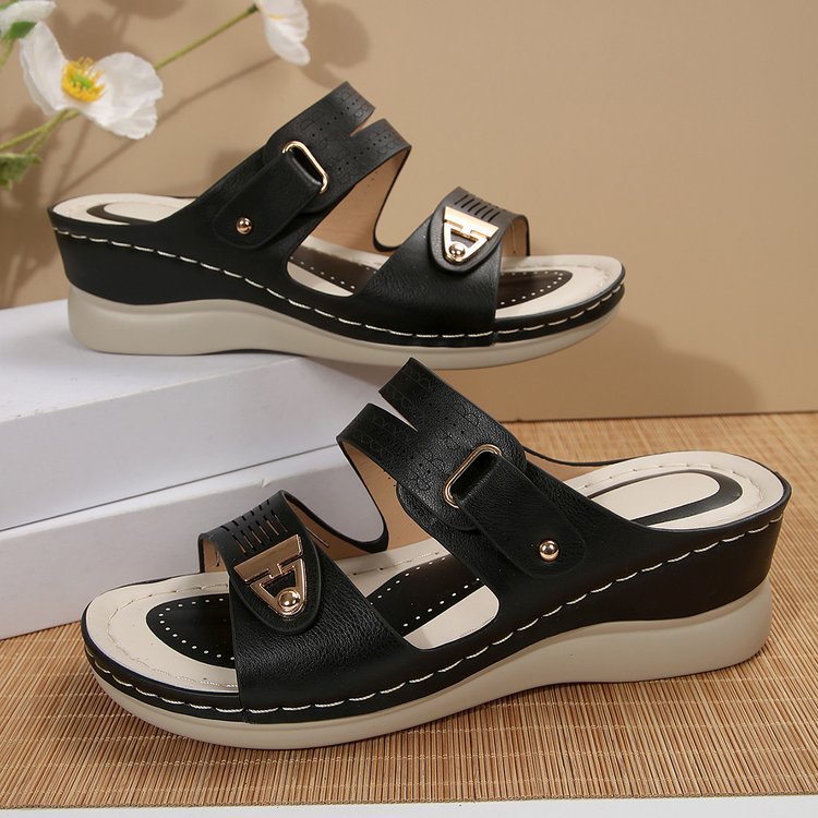 Damen Wedge-Sandalen mit verstellbarem Riemen und modischem Schnitt EB