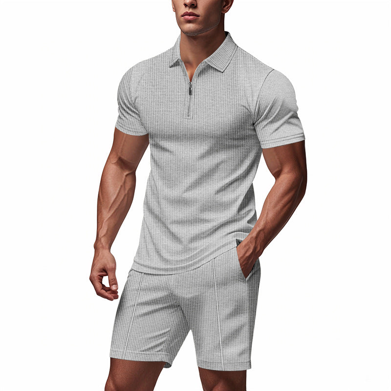 Herren Sportliches Kurzarm-Set mit teils strukturiertem Design und durchgehendem Reißverschluss EB