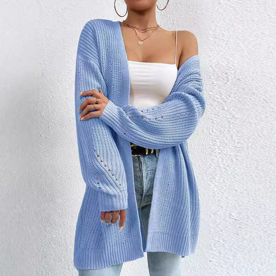 Damen Strickjacke mit luftiger Häkelstruktur und weitem Schnitt EB