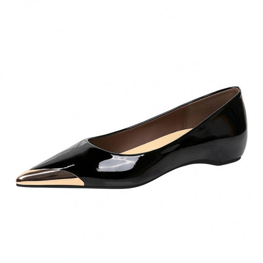 Damen elegante spitze Ballerina-Pumps mit glänzendem Metallic-Akzent EB