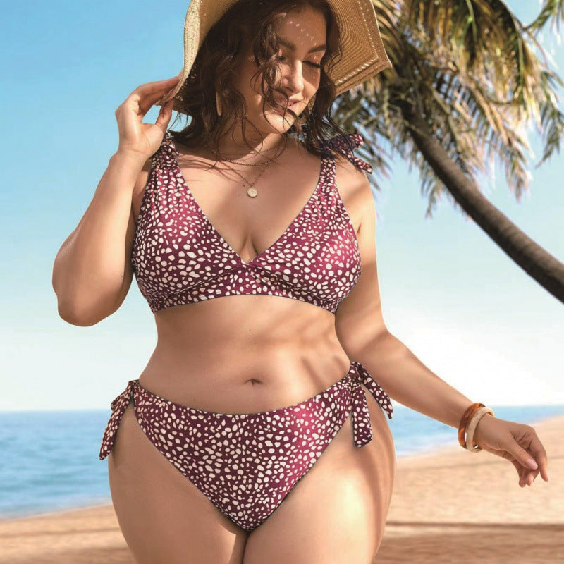 Damen Triangel-Bikini mit verspielten Schleifen und modischem Muster EB