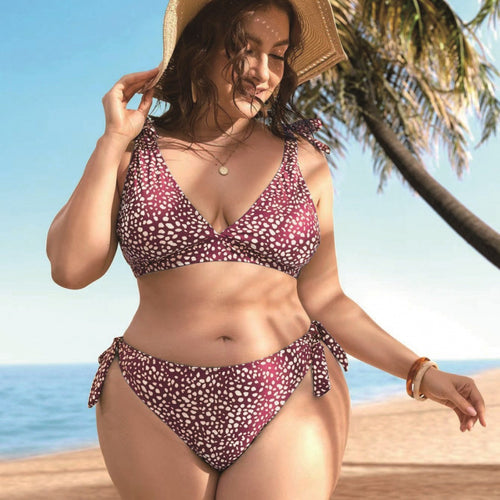 Damen Triangel-Bikini mit verspielten Schleifen und modischem Muster EB