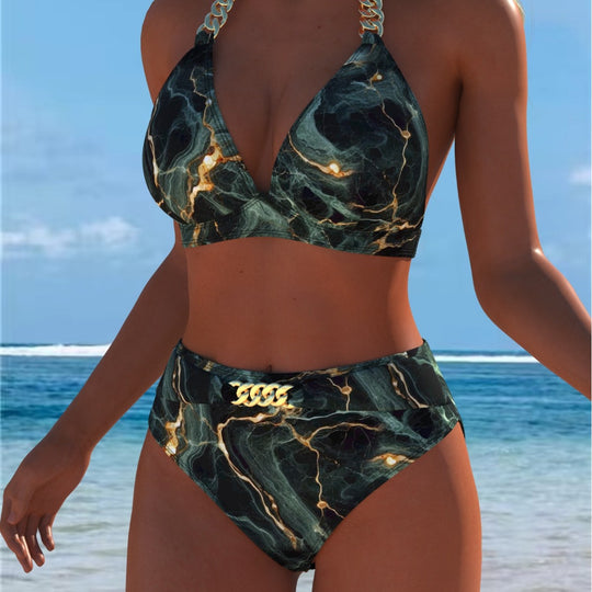 Damen Bikini mit luxuriösem Marmormuster und edlen Details EB