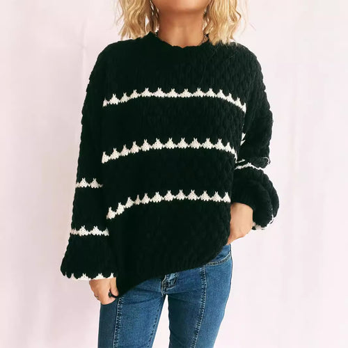 Damen Grobstrickpullover mit kontrastierenden Streifen EB