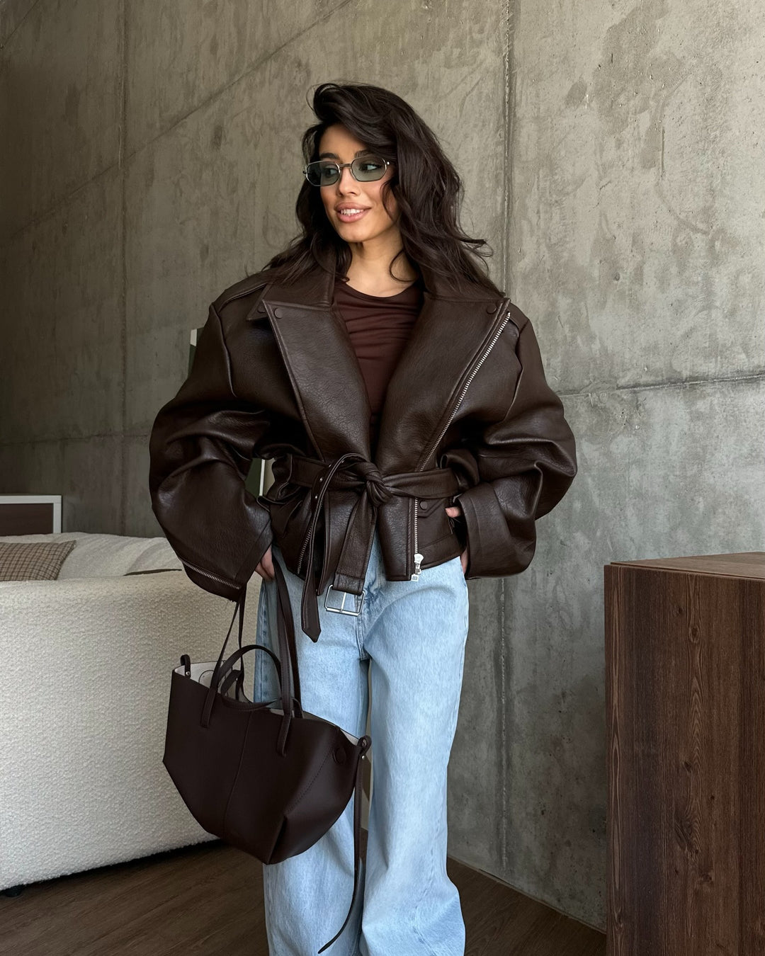 Damen Oversize jacke mit Taillengürtel EB