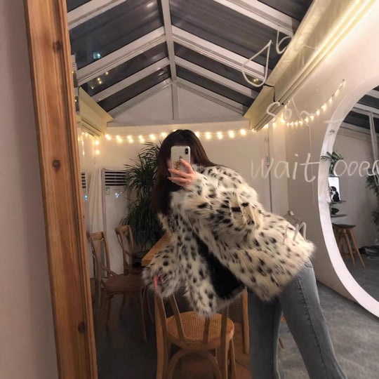 Damen Fluffy Kunstfell Jacket EB