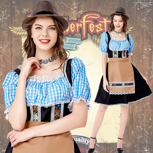 Damen nan folklorisches Oktoberfest-Kostüm im Dirndlstil mit Carmenbluse geschnürtem Mieder und bestickter Schürze EB
