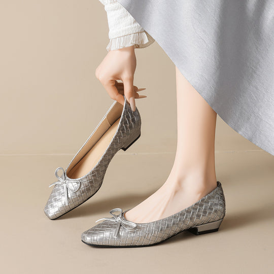 Damen Ballerinas mit hochwertigem geflochtenem Design und zartem Schleifendetail EB
