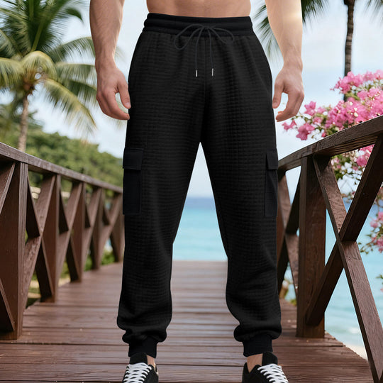 Herren Texturierte Cargo-Jogginghose mit Tunnelzug, aufgesetzten Klappentaschen und gerippten Bündchen EB
