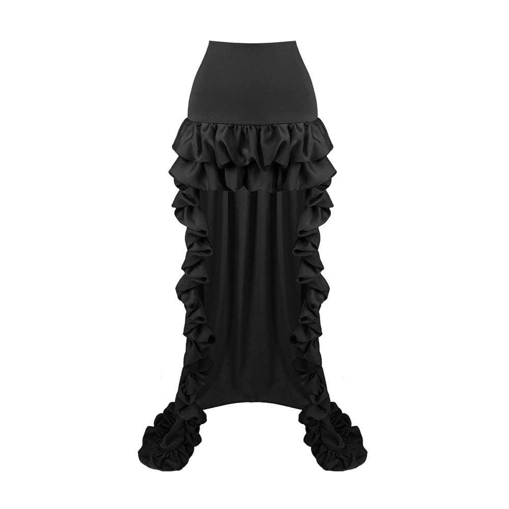 Damen glamouröses Cocktailkleid mit voluminösen Rüschen und transparenten Ärmeln EB