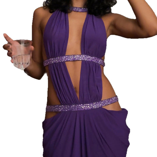 Damen Maxikleid mit tiefem V-Ausschnitt und elegantem Rückendetail EB