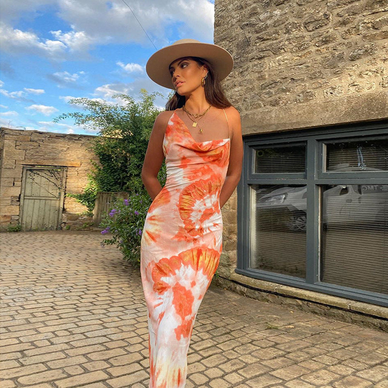 Damen langes Sommerkleid mit floralem Druck und verstellbaren Spaghettiträgern EB