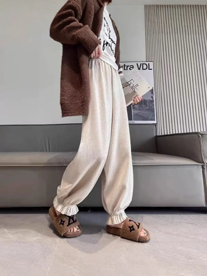 Damen bequeme Palazzohose aus glänzendem Material EB
