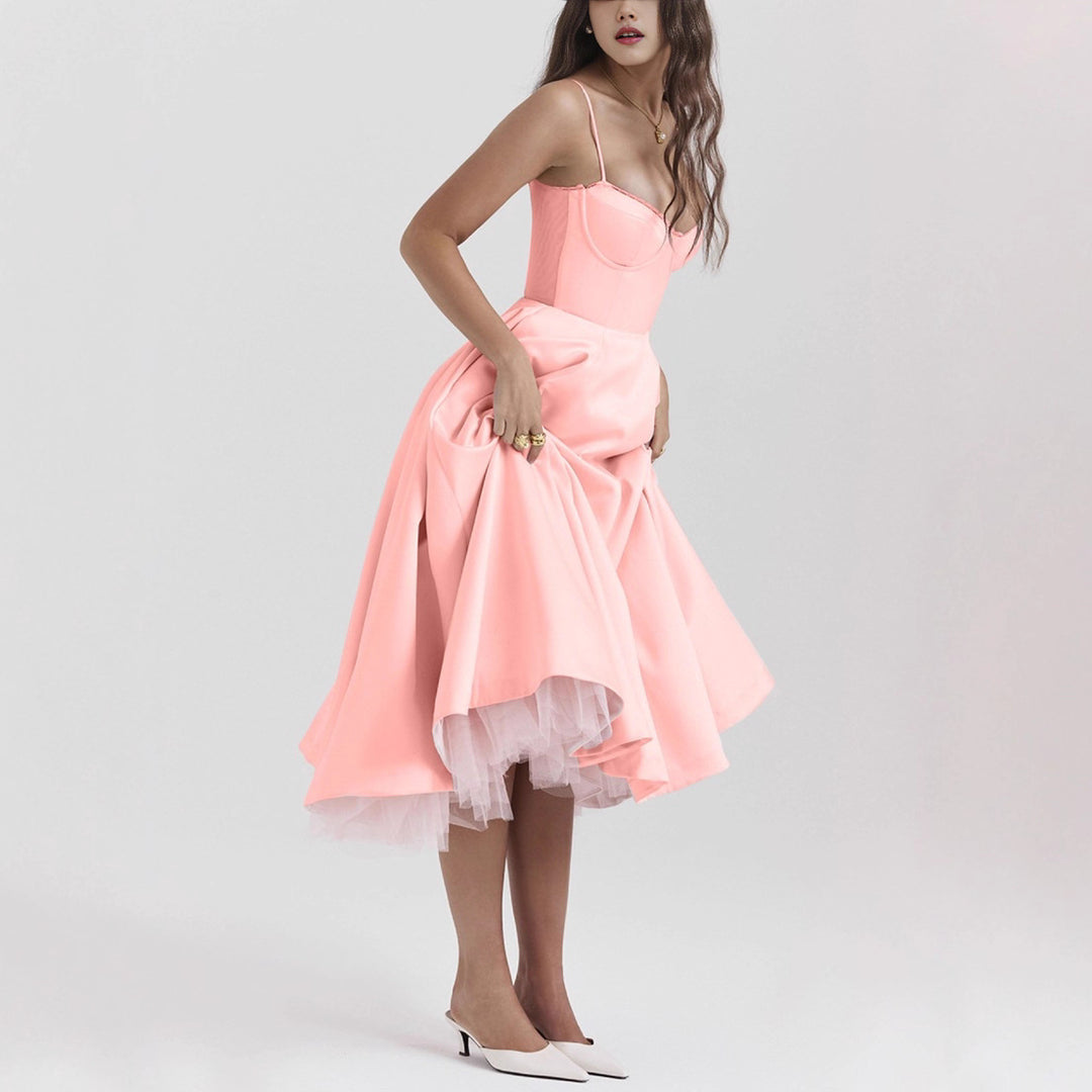 Damen nan Bustierkleid mit geformtem Mieder, weichem Tellerrock, integriertem Tüll-Unterzug und Eingrifftaschen EB