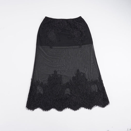 Damen Spitzenrock mit transparentem Unterkleid und verzierten Rüschen EB
