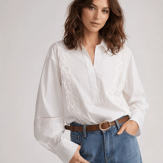 Damen Elegante Bluse mit feinen Stickdetails EB