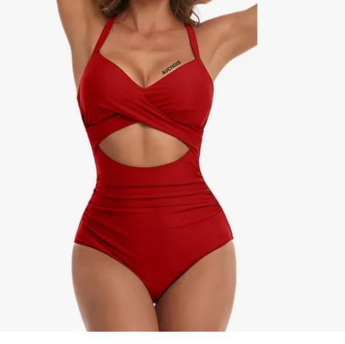 Damen Einteiliger Bikini mit modischem Cut-Out und Animal-Print EB