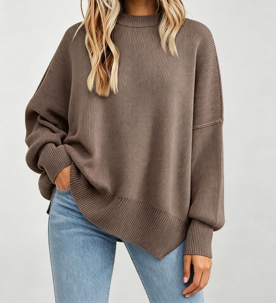 Damen Kastiger Feinstrickpullover mit asymmetrischem Zipfelsaum EB