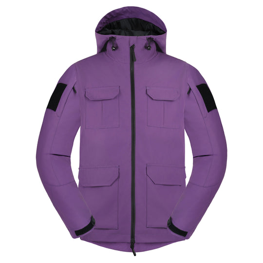 Men's  weatherproof hooded utility parka with flap chest pockets and sleeve patch panels EB