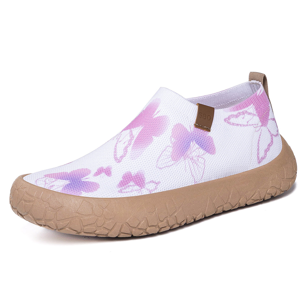 Damen nan atmungsaktiver Strick-Slipper mit Aquarell-Schmetterlingsprint und griffiger Outdoorsohle EB