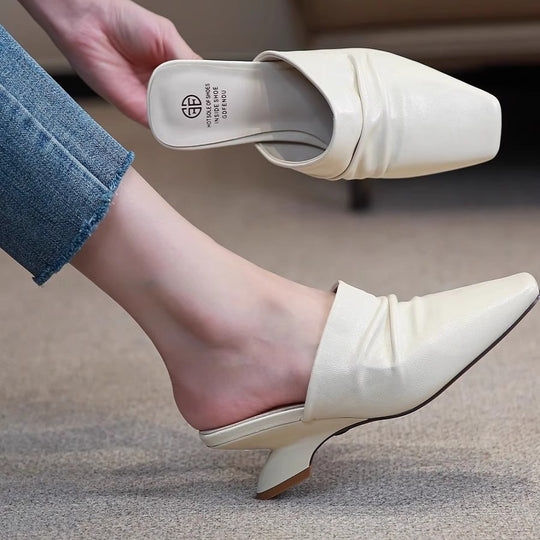 Damen elegante Pantoletten mit modischem Raffung-Design EB