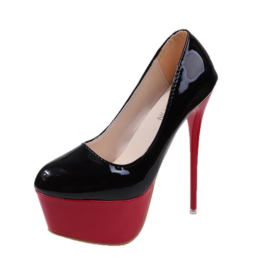 Damen Plateau-Pumps mit glänzendem Obermaterial und hohem Stiletto-Absatz EB