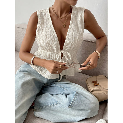 Damen Top mit dekorativem Kordelzug und raffiniertem V-Ausschnitt EB