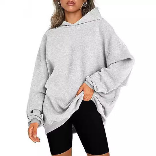Damen nan oversized Kapuzenpullover im Boxy-Cut mit innen angerautem Fleece, überschnittener Schulter und verlängertem Rückenteil EB