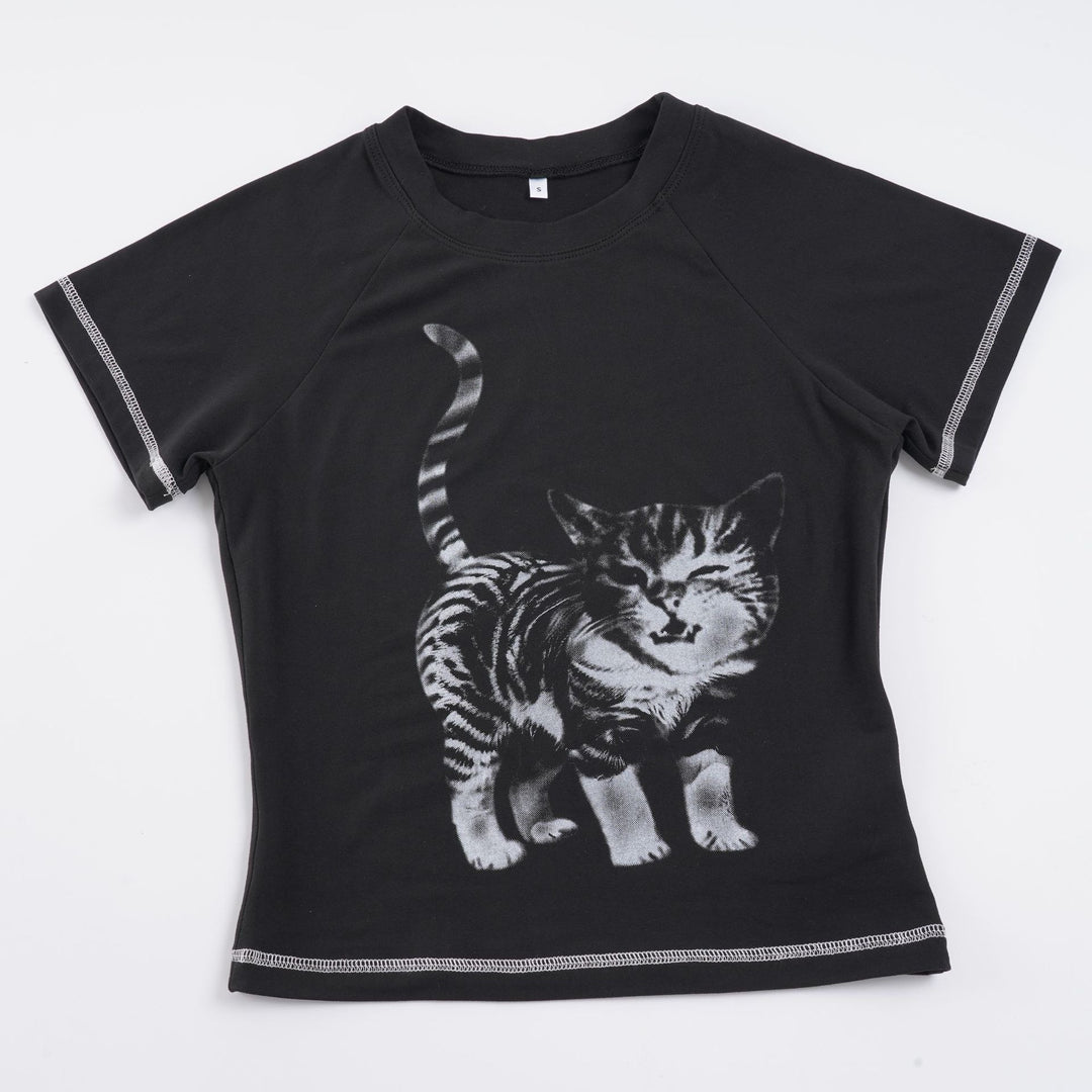 Damen T-Shirt mit kreativem Katzenmotiv EB