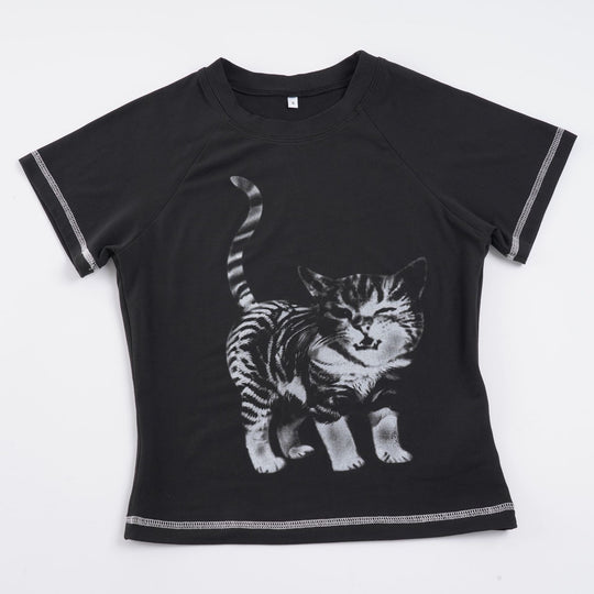 Damen T-Shirt mit kreativem Katzenmotiv EB