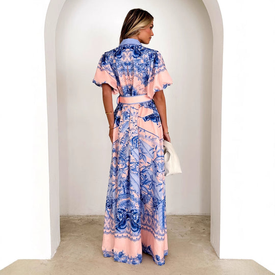 Damen Maxi-Kleid mit floralem Muster und eleganten Rüschen EB
