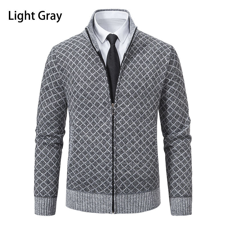 Herren nan gemusterte Strickjacke mit Stehkragen und durchgehendem Reißverschluss EB