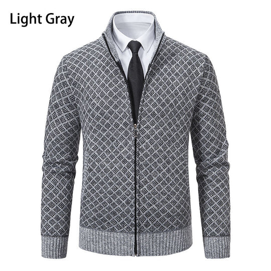 Herren nan gemusterte Strickjacke mit Stehkragen und durchgehendem Reißverschluss EB