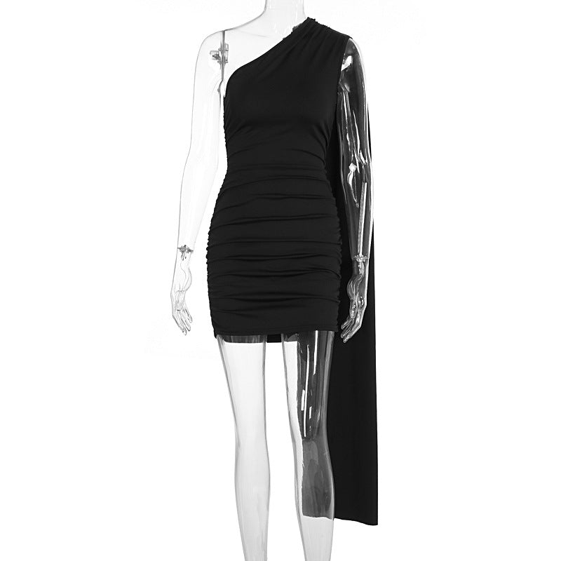 Damen Figurbetontes Kleid mit asymmetrischem Ärmel und elegantem Schnitt EB