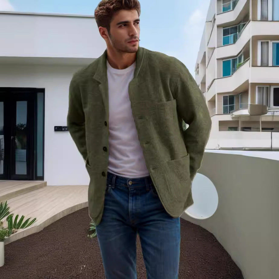 Herren lässige Wolljacke mit praktischen Taschen und Knopfverschluss EB