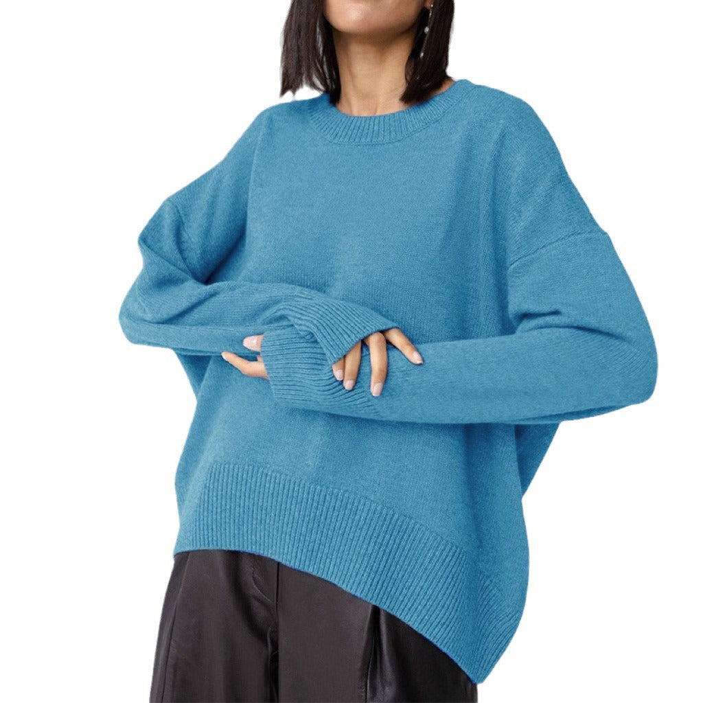 Damen Oversized Pullover mit feinem Strickmuster und breiten Bündchen EB